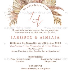 Προσκλητήριο Γάμου Boho Pampas TS466