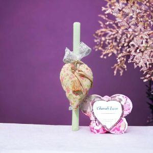 Πασχαλινή Λαμπάδα Βεραμάν με Υφασμάτινη Floral Καρδιά