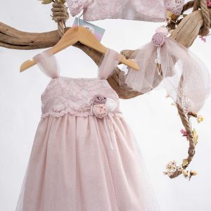 Βαπτιστικό Φόρεμα Σάπιο Μήλο και Χρυσό Πουά Κ45Π