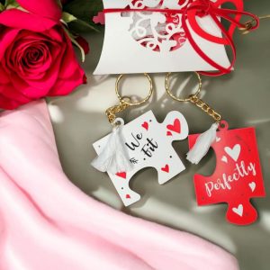 Μπρελόκ Για Ζευγάρι Puzzle Λευκό Κόκκινο Αγίου Βαλεντίνου