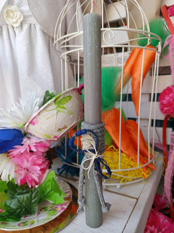 Πασχαλινή Λαμπάδα Με Μακραμέ Αντρικό Βραχιόλι Γκρι
